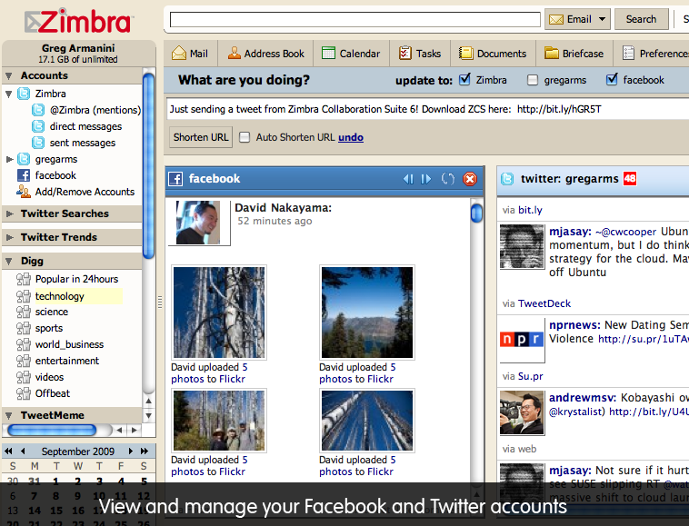 Zimbra Social - Facebook and Twitter